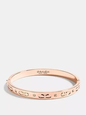Coach Signature Hinge Bangle Bracelet Rose Gold Plated Metal